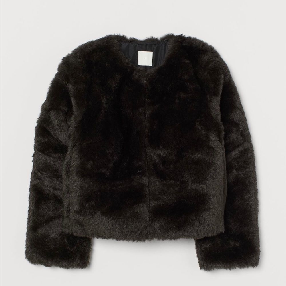NEW H&M Black Faux Fur Cropped Jacket, Size S - Picture 2 of 6